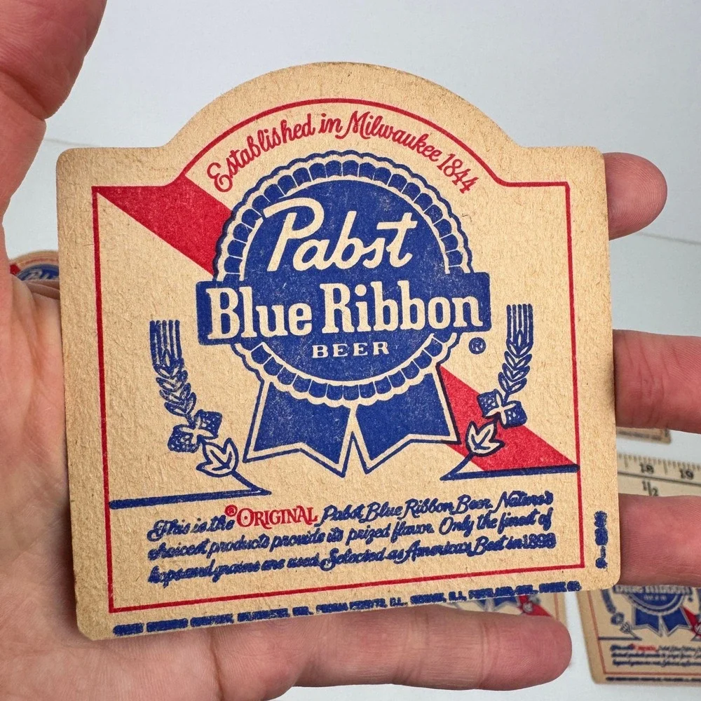 10 Vtg Pabst Blue Ribbon Beer Thin Cardboard Drink Coaster Collectible Used READ